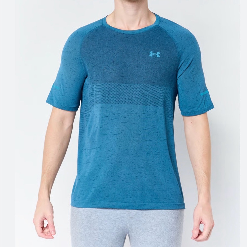 Under Armour‎ Men's M Heathered Blue Athletic Running Dry-Fit Heat Gear T-Shirt